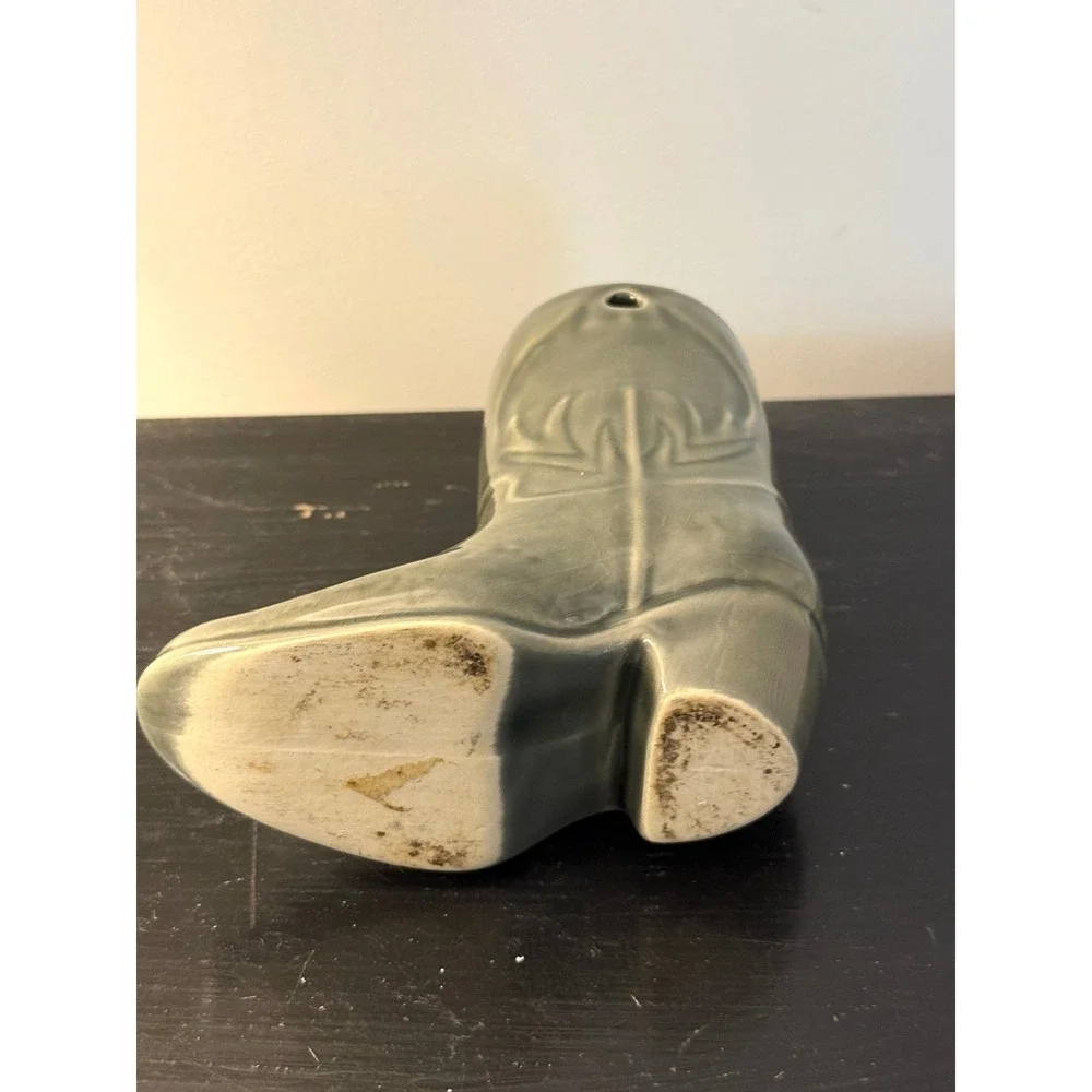 Vintage Ceramic Cowboy Boot Vase Sage Green Western Southwestern Decor